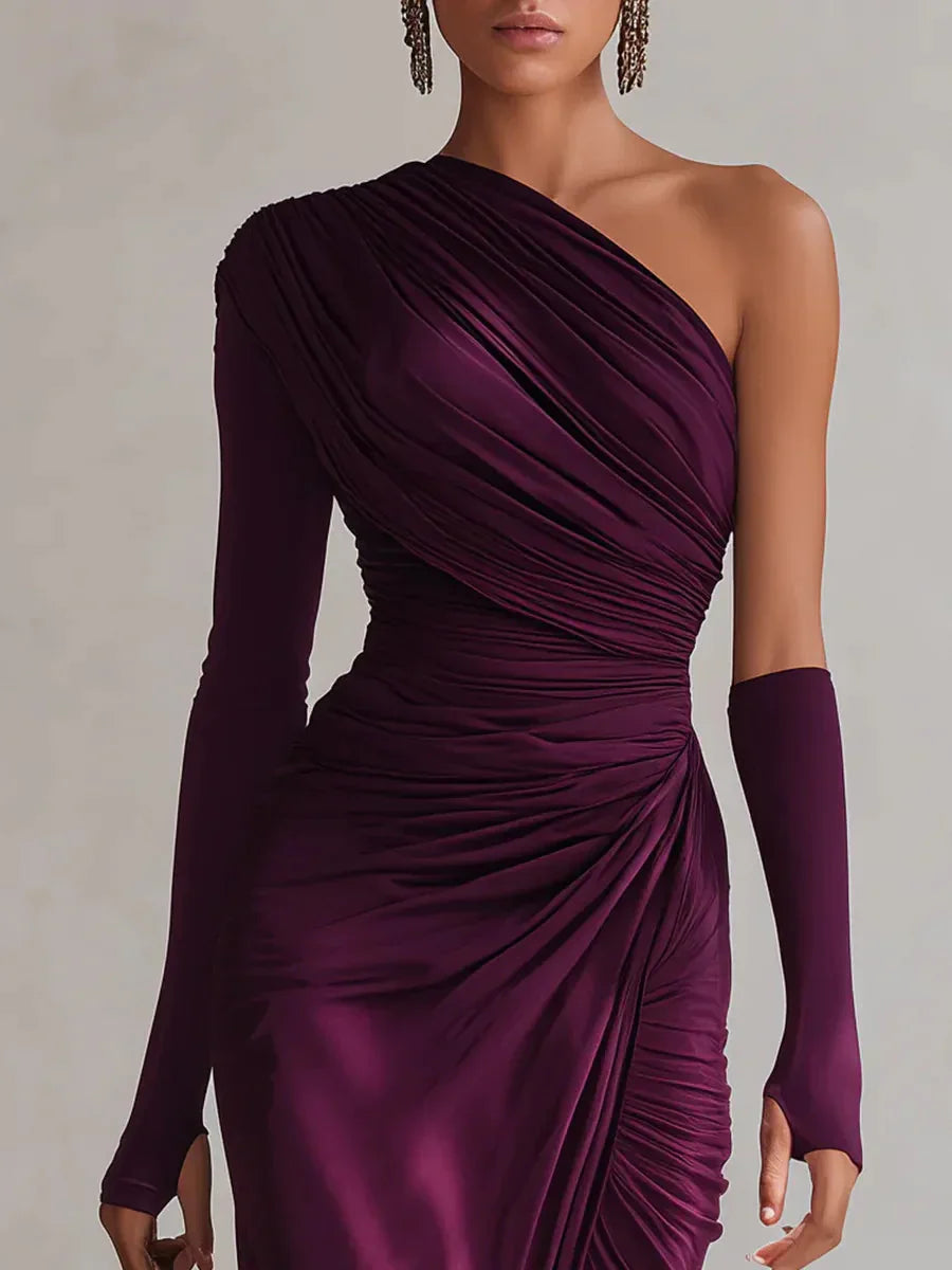 SelenaClers | Elegante vestido largo morado sexy con un solo hombro