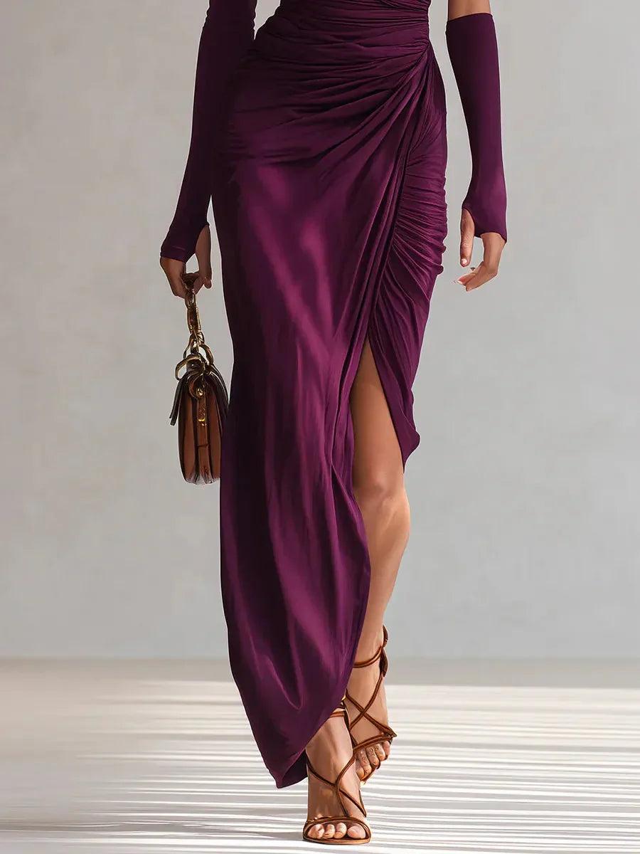 SelenaClers | Elegante vestido largo morado sexy con un solo hombro