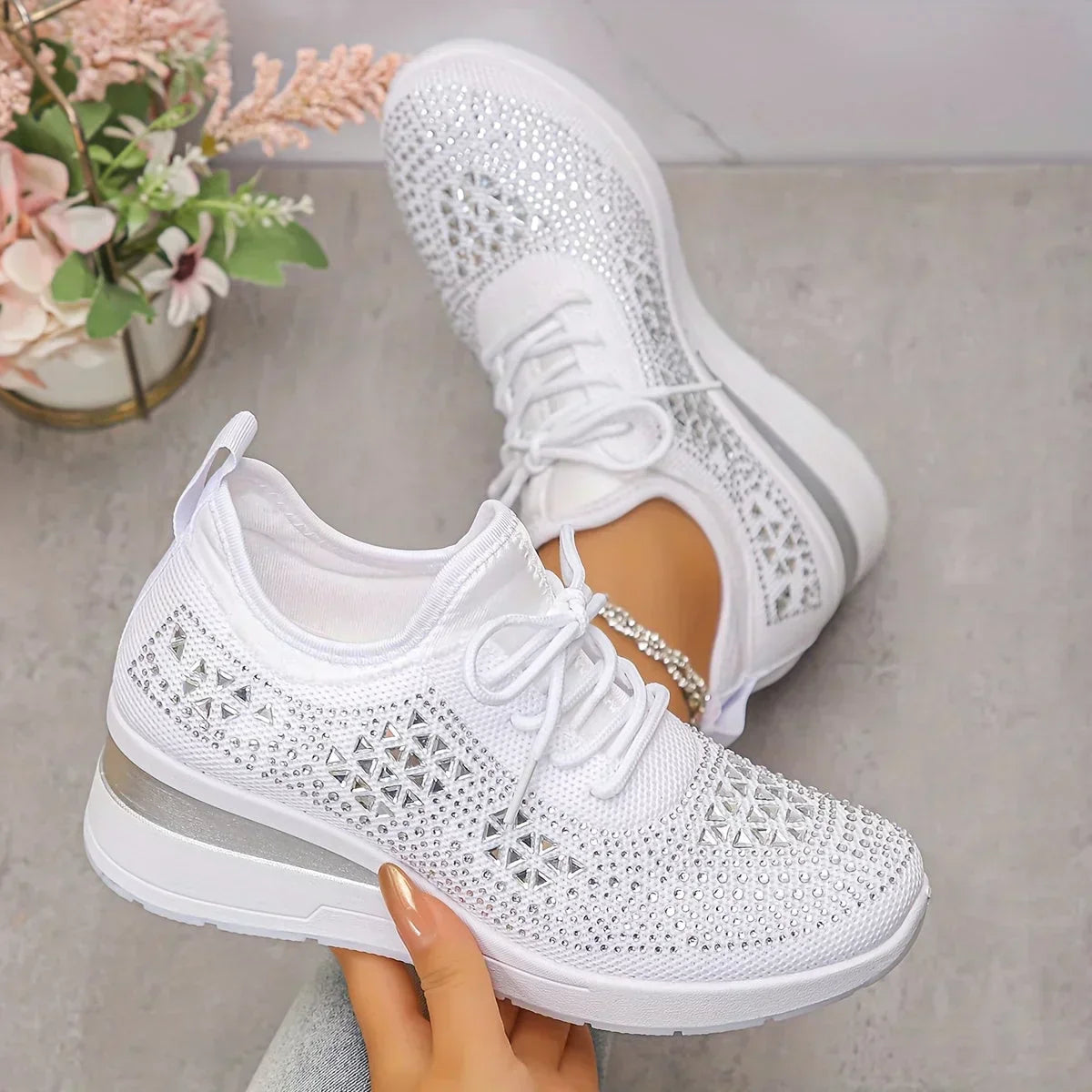 SelenaClers| Zapatillas con tacón de cuña brillante