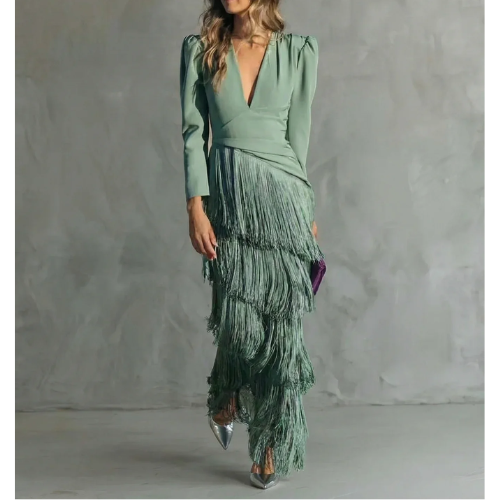 SelenaClers | Vestido elegante con mangas de flecos