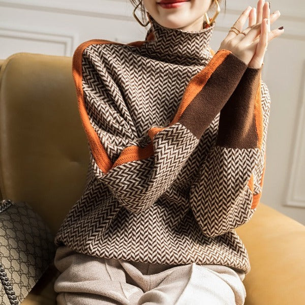 SelenaClers| Jersey de cuello alto con rayas en contraste