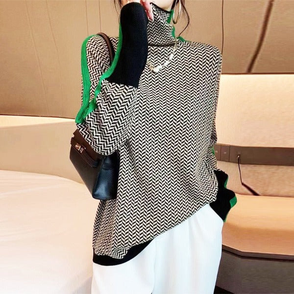 SelenaClers| Jersey de cuello alto con rayas en contraste