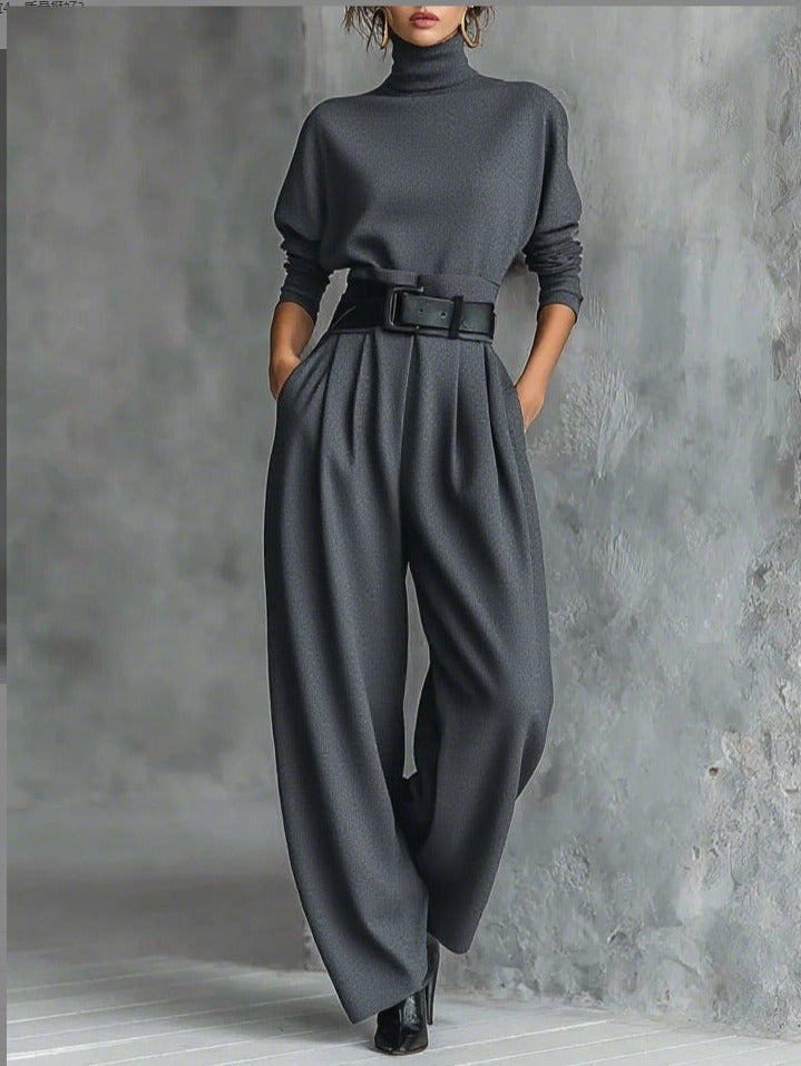 SelenaClers|  Conjunto de jersey de cuello alto y pantalón recto