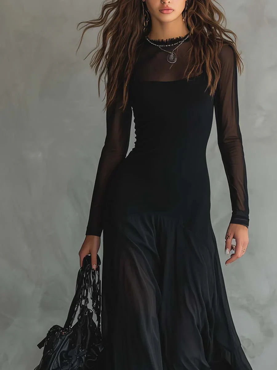 SelenaClers | Vestido largo holgado de tul negro