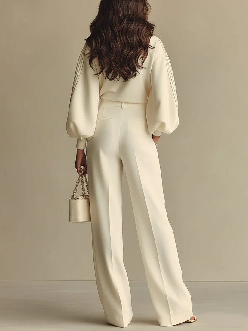SelenaClers | Traje de top de cuello redondo y pantalón ancho