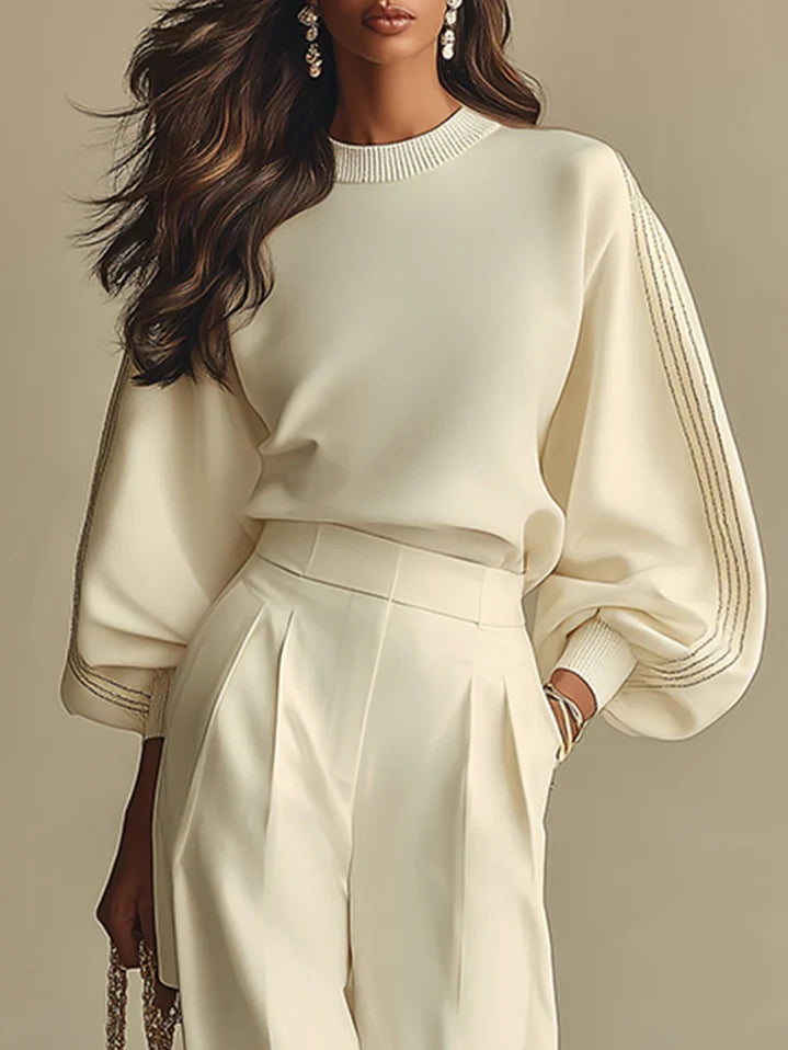 SelenaClers | Traje de top de cuello redondo y pantalón ancho