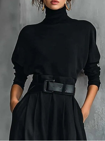 SelenaClers|  Conjunto de jersey de cuello alto y pantalón recto