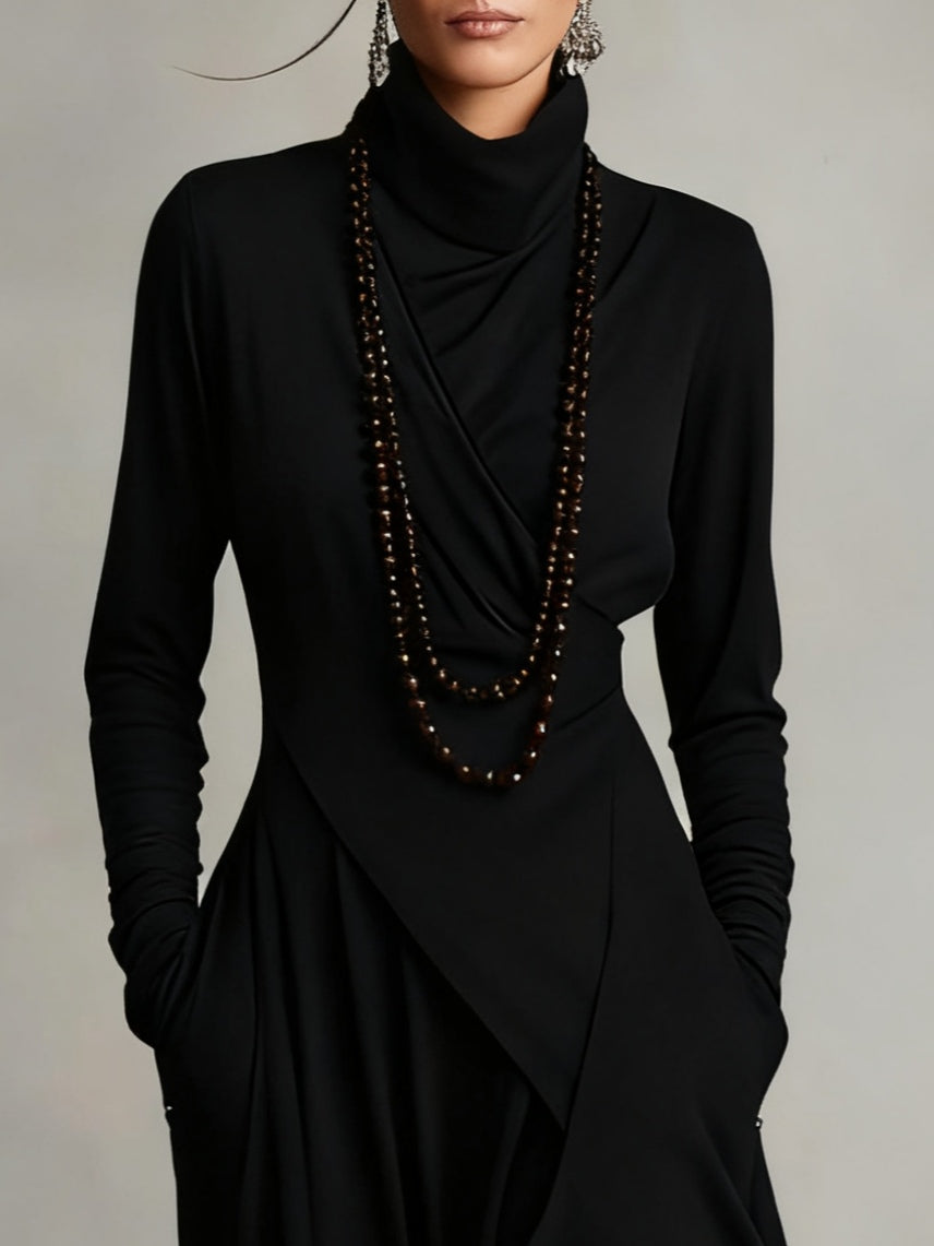 SelenaClers | Vestido largo plisado asimétrico con cuello alto morado