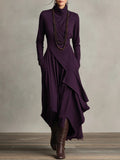 SelenaClers | Vestido largo plisado asimétrico con cuello alto morado