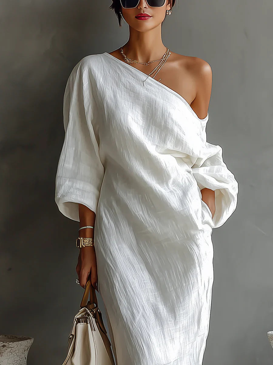 SelenaClers| Vestido largo elegante y fluido con un solo hombro