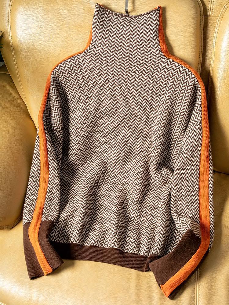 SelenaClers| Jersey de cuello alto con rayas en contraste
