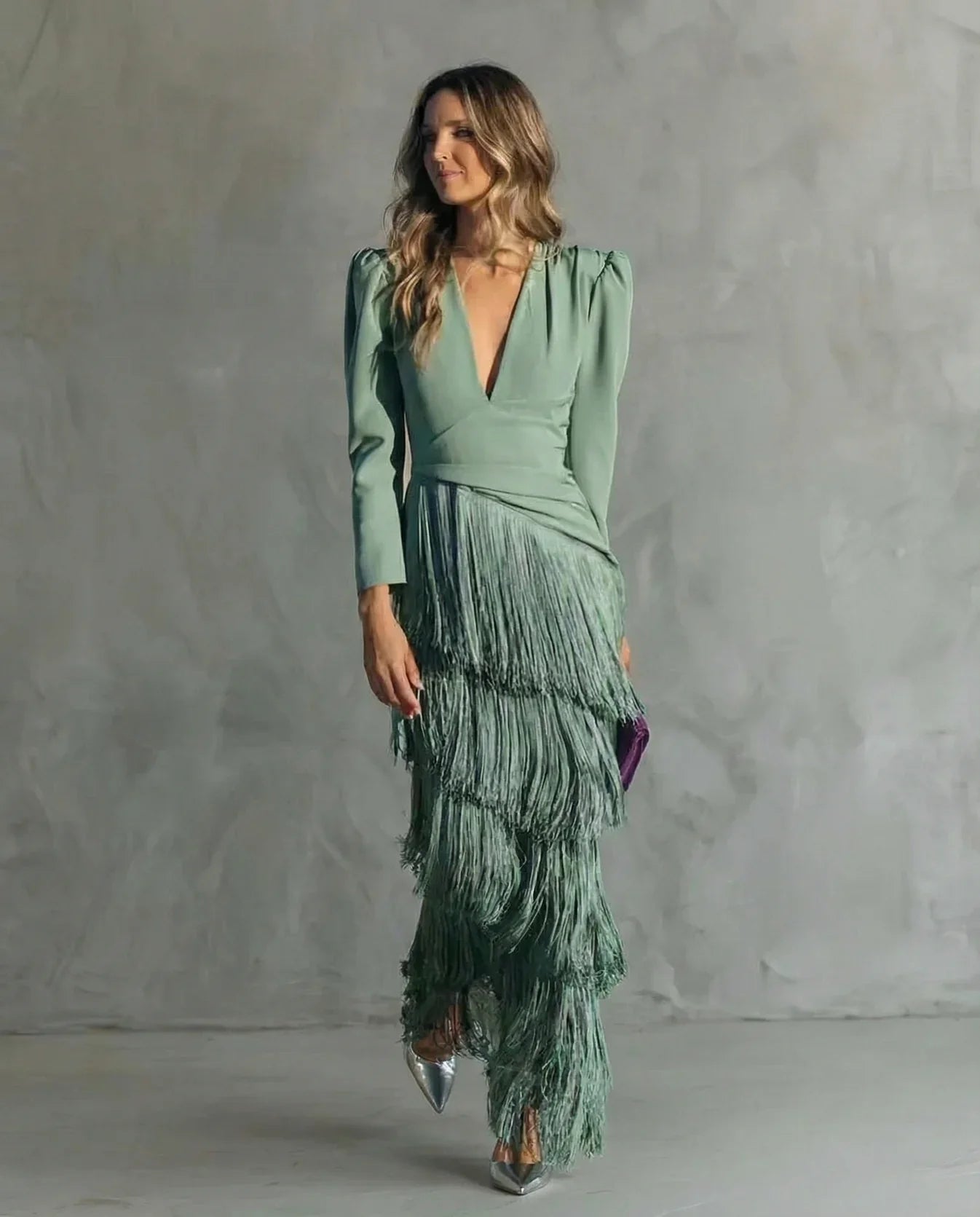 SelenaClers | Vestido elegante con mangas de flecos