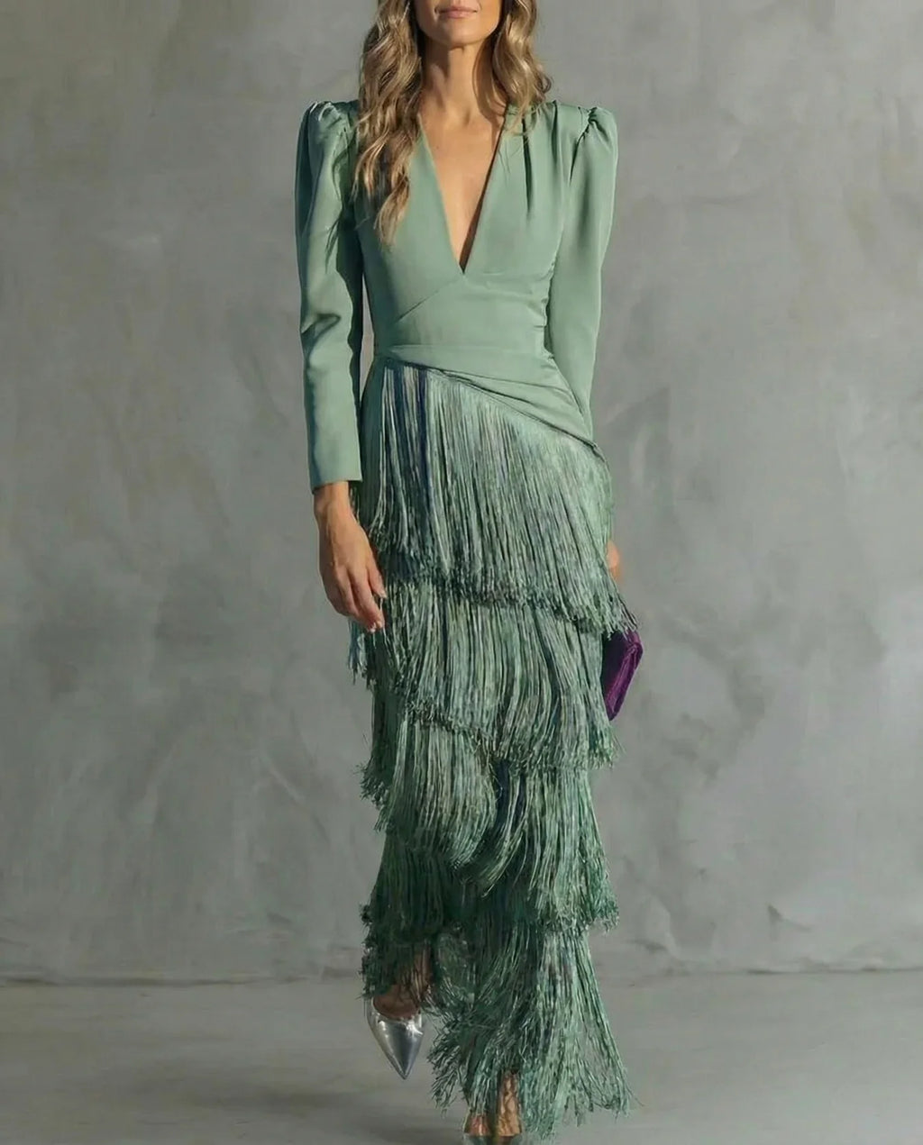 SelenaClers | Vestido elegante con mangas de flecos