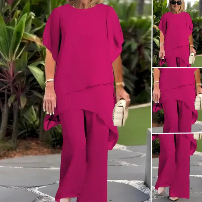 SelenaClers| Conjunto elegante de top y pantalón asimétrico